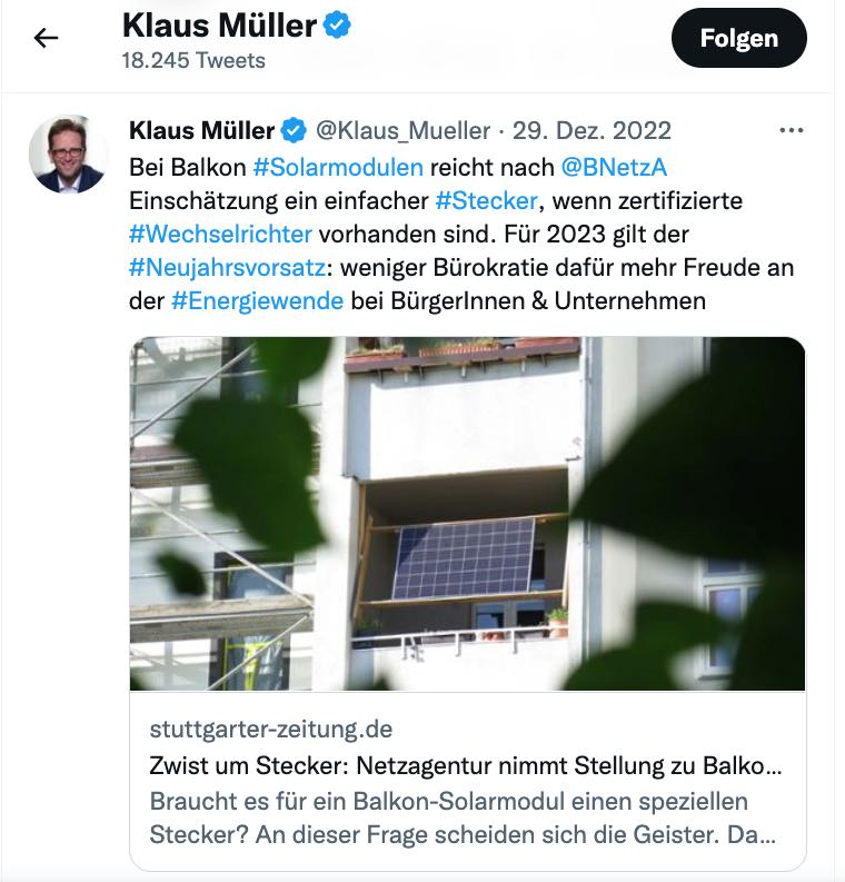 Tweet Klaus Müller © Twitter